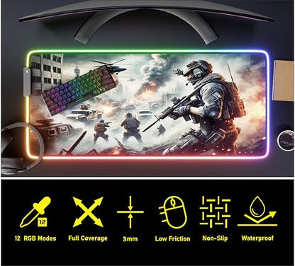 RGB Gaming Mouse Pad Large Extended Desk Mat 35.4x15.7in XXL XXXL Mousepad LED Light Up Keyboard Mat PC Gamer Desk Pad Gaming Accessories Extra Big Mouse Mats Full Desk - Urban Warfare - color: Urban Warfare