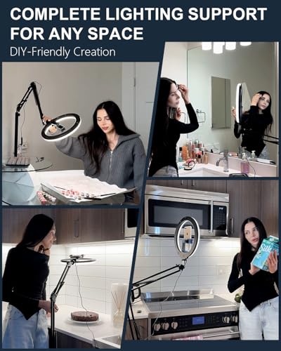10" Ring Light Tripod for iPhone Overhead Phone Mount Holder, Flexible Ring Light with Stand - LED CRI >95 & Adjustable 70" Height, Phone Stand for Recording Video Camera Selfie Vlog TikTok YouTube - size: 10 inches