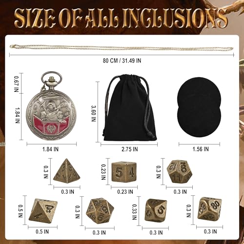 Kabinka D&D Dice Set with Pocket Watch Shell, 7-Piece Polyhedral Set, Perfect for Dungeons and Dragons, Role Playing Dice Accessory (DM, Bronze) - color: Bronze, style: DM