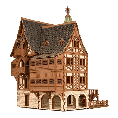 The Tavern - Medieval House (Crooked Elbow) DIY Wooden House Building Kit -715PCS; 12hrs Assembly time; Age Group 18+ - Realistic - color: High Medieval House