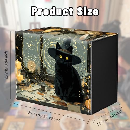 DEGDFSGR Card Game Storage Box for TCG MTG Commander Deck Box MTG Card Box Organizer Trading Card Case Magnetic Closure Creative Pattern Up to 2400 Cards, Magic Wizard Black Cat - color: Magic Wizard Black Cat