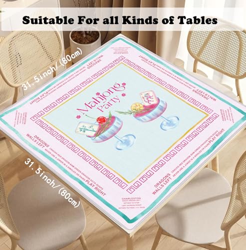 Pink Chinoiserie Mahjong Mat 31.5" x 31.5", Grandmillennial Pink Cocktail Non-Slip Noise Reduction Mahjong Table Cover Accessories and Supplies for Dominoes Poker Card Board and Tile Games Gifts - color: Pink Mahjong Mat Chinoiserie