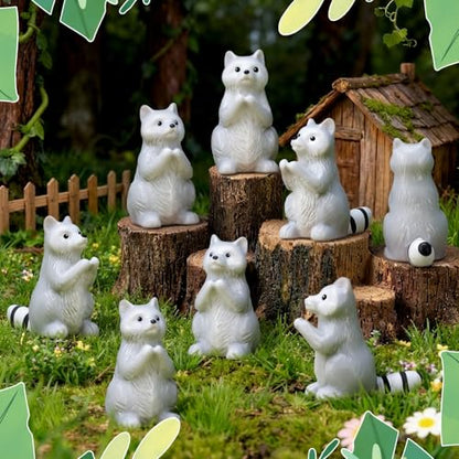 Seenelling 50 Pcs Mini Raccoon Figurine Bulk Resin Miniature Tiny Animals Figures Small Little Cute Raccoon Home Decor for Cabin Lodge Rustic Cake Toppers Desktop Home Decor(Stand) - style: Stand