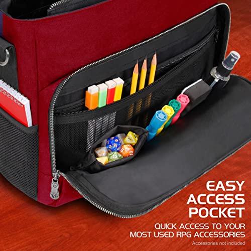 ENHANCE Collector's Edition RPG Player's Essentials DnD Bag - Dragon Hide Exterior Messenger Bag Fits 2-4 Books, Binders, Dice & Accessories, with 17 inch Laptop Slot, Battlemap Straps (Dragon Red) - color: Dragon Red