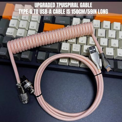 USB C Coiled Keyboard Cable - Custom 1.5ft Coil+3ft Extension Mechanical Keyboard Cable with Detachable Metal Aviator,Nylon Braided USB C to USB A for Gaming Keyboard, PC,Computer Gamer & Enthusiasts - color: Pink