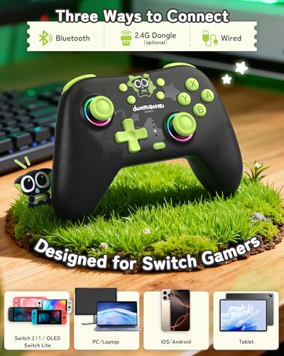 GeekShare Hall Effect Switch Controller for Switch 2/1/OLED/Lite, PC Steam, Mobile | Wireless Bluetooth & Wired, 1000mAh Battery, 6-Axis Gyro, Dual Vibration, RGB Light - The HEI Series - size: Controller only