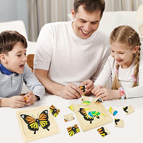 Montessori Wooden Puzzles for Kids Ages 4-8, 4 Layer Life Cycle of Butterfly Jigsaw Puzzle for Toddlers, Children Preschool Learning Educational Puzzles Spring Toys Gift for Boys and Girls (Butterfly) - style: Butterfly