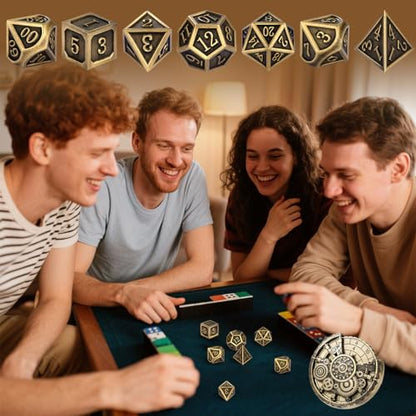 7-in-1 Gear Fingertip Gyro + 7pcs Polyhedral Metal DND Dice Set, Metal Dice Set, DND Starter Set, D&D Gifts with Dragon Logo Gift Box, Tabletop Games, Role Playing Board Game Accessories, Bronze - color: Bronze