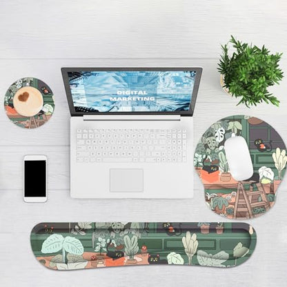 Ergonomic Mouse Pad with Wrist Rest and Keyboard Wrist Rest, Mousepad and Wrist Rest for Computer Keyboard, Pain Relief, Non-Slip Rubber Base, Mouse Pad with Wrist Support for Gaming, Office, Cat - color: Cute Cat