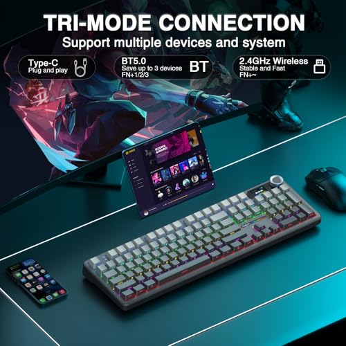 AULA F108 PRO - Wireless Mechanical Keyboard with Screen & Knob,Full Size Keyboard with 8000mAh Battery,Pre-lubed Switches,Side Printed PBT Keycaps,RGB Backlit Hot Swappable Custom Gaming Keyboards - color: Gradient Black