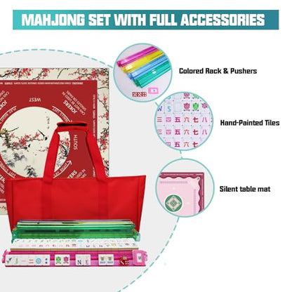 American Mahjong Game Set, Portable Carrying Bag,Acrylic 160 Tiles,Western Mahjong Tiles Set,Complete Ma Jong Set (Red) - color: Red