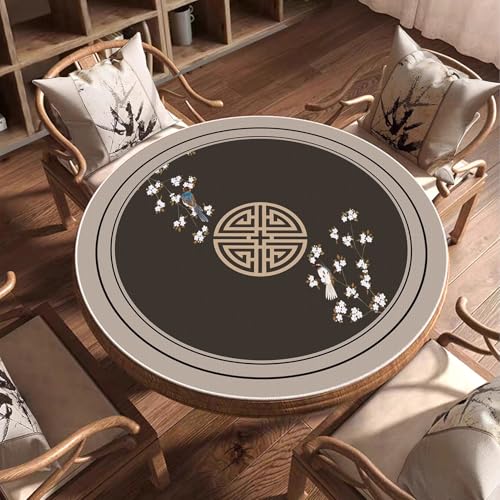 Round Mahjong Mat Silent and Noise Reduction Mahjong Tablecloth with Rubber Backing Large Play Mat for Poker, Card, Board, Tile Games(Coffee,85cm/33.46in) - color: Coffee, size: 85cm/33.46in