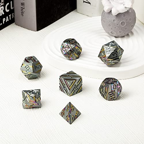 DNDND Rainbow Stripe DND Metal Dice Set,7 PCS Zinc Alloy with Gift Case for Dungeons and Dragons D&D (Rainbow) - color: Stripe Rainbow