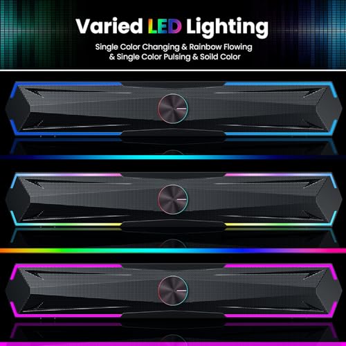 Tylubio Computer Speakers for PC Desktop, Flowing LED Under-Monitor Soundbar with Clear Stereo Sound, Bluetooth & USB 2-in-1 Audio Input, PC Speaker for Monitor Laptop, Black