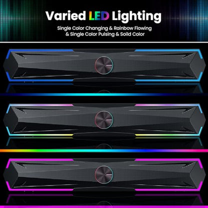 Tylubio Computer Speakers for PC Desktop, Flowing LED Under-Monitor Soundbar with Clear Stereo Sound, Bluetooth & USB 2-in-1 Audio Input, PC Speaker for Monitor Laptop, Black