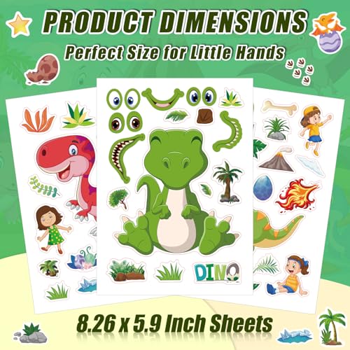 42 Sheets Create Funny Dinosaur Stickers, Make a Face Stickers for Boys and Girls, Travel Sticker Books, Party Favors, Birthday, Home, School and Activities Gifts for Kids Ages 3+ - style: Dinosaur