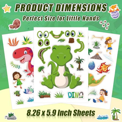 42 Sheets Create Funny Dinosaur Stickers, Make a Face Stickers for Boys and Girls, Travel Sticker Books, Party Favors, Birthday, Home, School and Activities Gifts for Kids Ages 3+ - style: Dinosaur