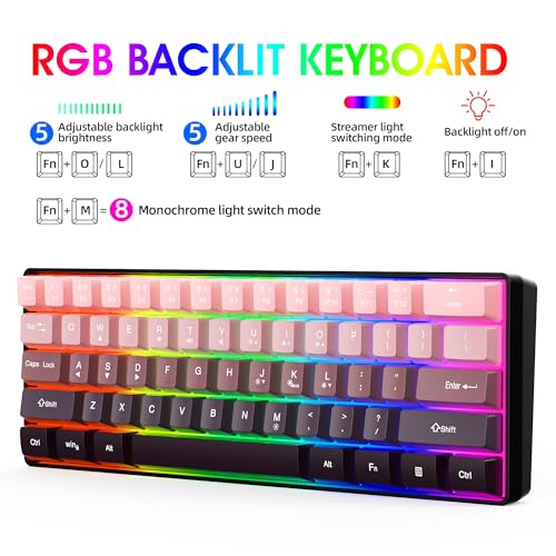 Snpurdiri 60% Wired Gaming Keyboard, 61 Keys RGB Backlit Ultra-Compact Small Gaming Keyboard, for PC/Mac Gamer, Typist, Travel, Easy to Carry on Business Trip (Pink-Black) - color: Gradient Pink and Black