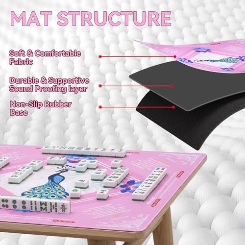 33" x 33" Neoprene Mahjong Mat – Non-Slip Rubber Backing, Noise-Reducing Game Mat for American Mahjong, Poker & Board Games, Includes Carry Bag & Printed Rules - color: Peacock