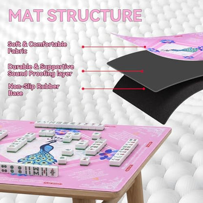 33" x 33" Neoprene Mahjong Mat – Non-Slip Rubber Backing, Noise-Reducing Game Mat for American Mahjong, Poker & Board Games, Includes Carry Bag & Printed Rules - color: Peacock
