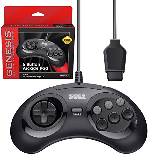 Retro-Bit Official Sega Genesis Controller 6-Button Arcade Pad for Sega Genesis - Original Port (Black) - color: Black