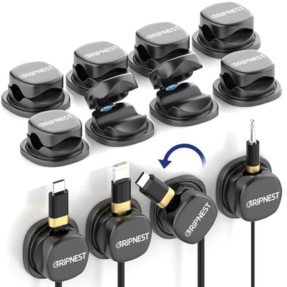 Cable Clips, 12 Pack Rotatable Cord Organizer with Adhesive | Strong Adhesive • 360° Rotatable • Keeps Cables Tangle-Free • For Desk, Car, Wall & Nightstand - size: Pack of 12