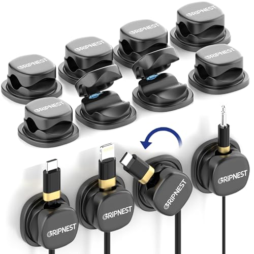 Cable Clips, 12 Pack Rotatable Cord Organizer with Adhesive | Strong Adhesive • 360° Rotatable • Keeps Cables Tangle-Free • For Desk, Car, Wall & Nightstand - size: Pack of 12