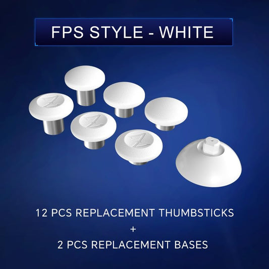 ZD Gaming B-Type Thumb Grip Replacement Kit, Standard/FPS/Arcade Joystick Caps with Replacement Bases, Non-Slip, Compatible with PlayStation/NS Pro Controllers, Enhanced Precision for E-Sports Gaming & All Game Modes (FPS Style)-White - color: White
