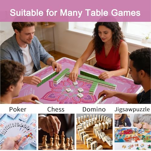 Pink Mahjong Mat (33"x33"),Neoprene Mahjong Mat with Soft Surface for Poker, Cards,Dominoes,Tile Games,Easy to Carry Outdoor with Storage Bag - style: Pink Floral