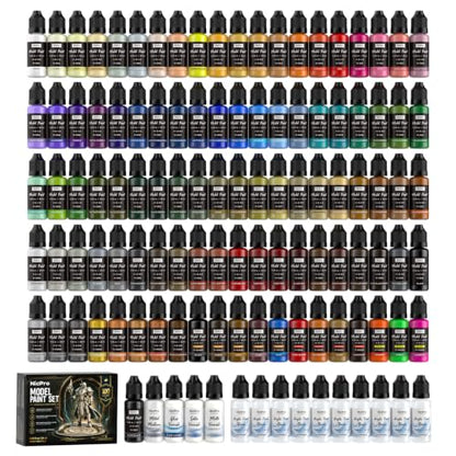 Nicpro 100 Colors Acrylic Model Paint Set 20ml Ready to Use Modeling Paints | with 10 Thinners & 5 Specialty Bottles, Matte Metallic Wash Neon Effects Miniature Paint Kit for Models & Dioramas - style: 100 Colors with 10 Thinners & 5 Specialty Bottles