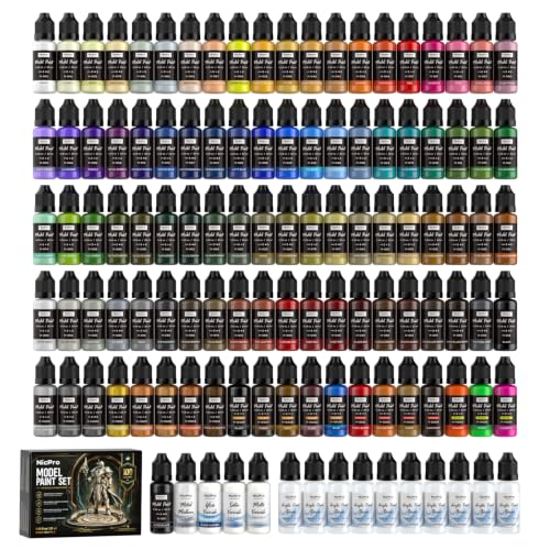 Nicpro 100 Colors Acrylic Model Paint Set 20ml Ready to Use Modeling Paints | with 10 Thinners & 5 Specialty Bottles, Matte Metallic Wash Neon Effects Miniature Paint Kit for Models & Dioramas - style: 100 Colors with 10 Thinners & 5 Specialty Bottles