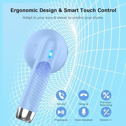 Wireless Earbuds, Bluetooth 5.4 Headphones in Ear with Noise Cancelling Mic, Bluetooth Earbuds Stereo Bass, IP7 Waterproof Sports Earphones, 32H Playtime USB C Charging Buds Light Blue for Android iOS - color: Light Blue