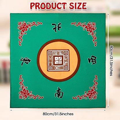 Juexica Mahjong Mat with Carrying Bag, 31.5 x 31.5 Inch Non-Slip Noise-reducing Mahjong Table Cover for Cards, Poker and Tile Games(Green) - color: Green