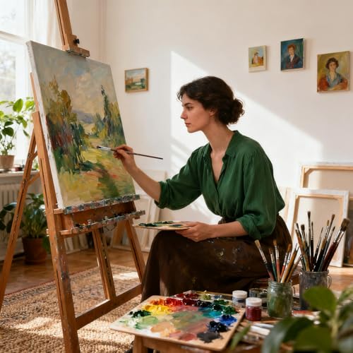 Fuumuui Professional Paint Brush Set, 4Pcs Natural Badger Hair with Filbert Shape Blending Mop Oil Paint Brushes for Acrylic Painting Oil and Gouache - style: Filbert