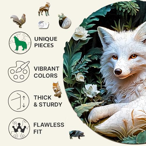 Wooden Puzzle for Adults - Unique Shape Fox Wooden Jigsaw Puzzle, Wood Puzzles, Challenge Puzzle for Adults 11.4x11.4 in 200 Pieces