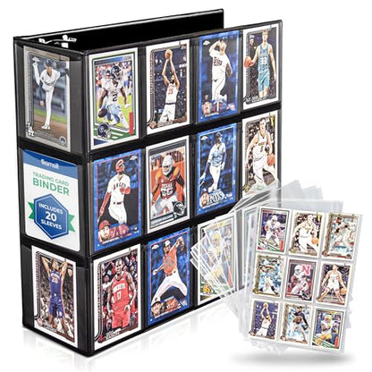 Samsill Trading Card Binder with 20-Pack of 9 Pocket Card Sleeves (Holds 360 Cards), Customizable Cover, 2" D-Ring Binder for Collectors, Top Loading, Card Storage for Football Cards
