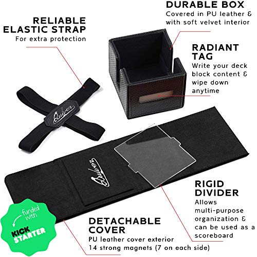 Quiver Time Black Citadel Deck Block for Magic: the Gathering Cards - TCG 100+ Premium Commander Deck Box, MTG Deck Box for Cards, Dice & Tokens, Custom Divider, Magnetic Closure - color: Black