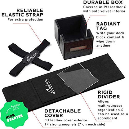 Quiver Time Black Citadel Deck Block for Magic: the Gathering Cards - TCG 100+ Premium Commander Deck Box, MTG Deck Box for Cards, Dice & Tokens, Custom Divider, Magnetic Closure - color: Black