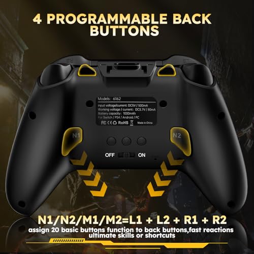 Interactive Screen Wireless Gaming Controller for PC/PS4/Switch/Android/iOS, Gamepad with Phone Clip for Gamers,4 Programmable/Turbo/6-axis Gyro/Dual Vibration/RGB Lighting/Wake-up/Share/Wake-up - color: Black