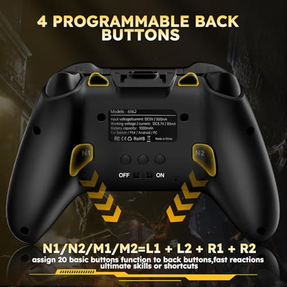 Interactive Screen Wireless Gaming Controller, Compatible with PC/PS4/Switch/Android/iOS, 4 Programmable Buttons, Turbo, 6-axis Gyro, Dual Vibration, RGB Lighting, Share, Screenshot, 1000mAh, Wake-up, Black - color: Black1