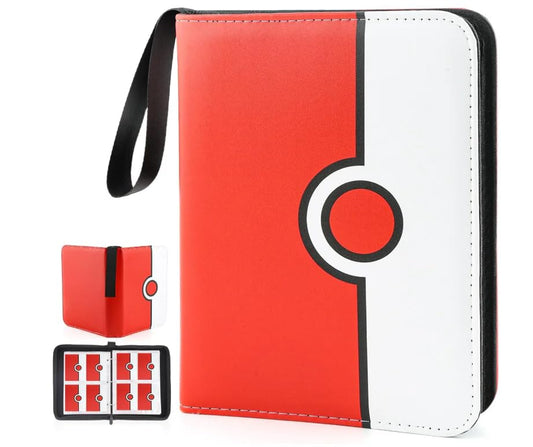 Trading Card Binder 400 Card Capacity, 50 Removable Sleeves (4 Pocket), Zipper Card Album Organizer for TCG Cards (Pokedex) - color: Red & White