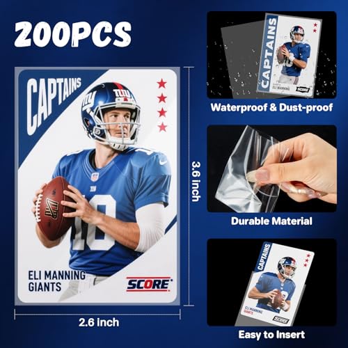 Penny Sleeves for Trading Cards - 200PCS Soft Clear Card Sleeves, Top Loading Plastic Card Protector for MTG, Game, Baseball, Football, Sports Cards, 3.6 x 2.6 Inch Top Loaders for Standard Cards