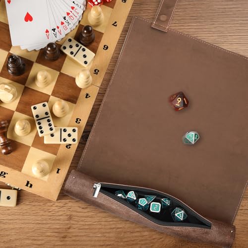 SIQUK 2 Pieces Magnetic Dice Mat Tray Rolling Mat with Zipper PU Leather Folding Scroll Dice Holder for D&D RPG Games (Camel, Black) - color: Camel, Black