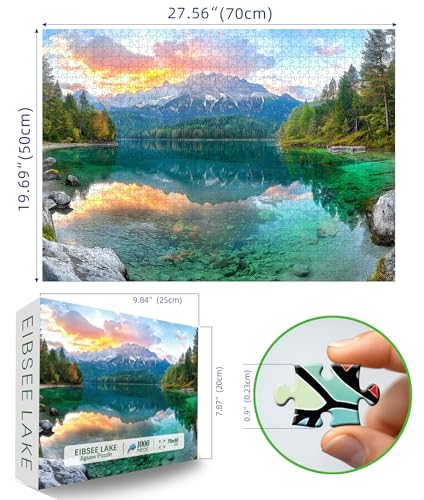 Eibsee Lake Jigsaw Puzzles 1000 Pieces Nature Landscape Puzzles for Adults 1000 Pieces with Letters on Back Hard Impossible Difficult Challenging Family Puzzle Mountain Scenery Lake Puzzles - color: Eibsee Lake