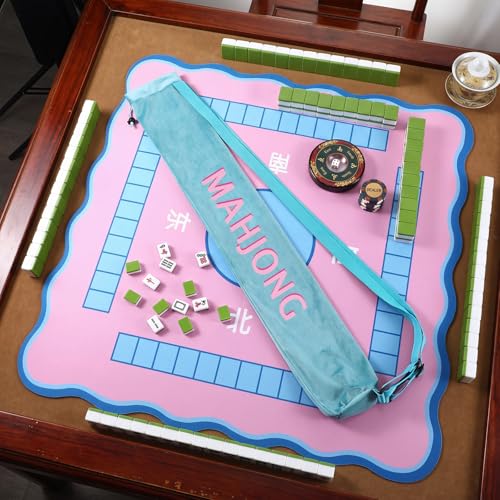 35 Inch Long Velvet Mahjong Mat Bag Cute Double Strapped Drawstring Mahjong Mat Holder Lightweight Carrying Bag for Board Games Outdoor Travel Storage-Mat Not Include(Blue,1 Pc) - color: Blue