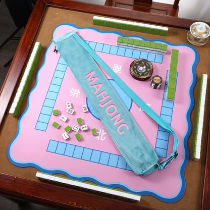 35 Inch Long Velvet Mahjong Mat Bag Cute Double Strapped Drawstring Mahjong Mat Holder Lightweight Carrying Bag for Board Games Outdoor Travel Storage-Mat Not Include(Blue,1 Pc) - color: Blue