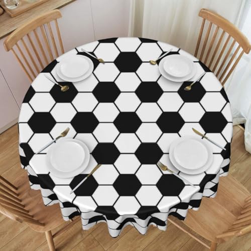 Soccer Table Cloths, Rustic Sports Ball Black White Soccer Football Boy Kids Birthday Party Table Cover Decor for Kitchen Dining Room Farmhouse Outdoor Home, 36" Round - color: Ball-1, size: 36" (Round)