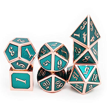 Haxtec Metal D&D Dice Set Copper Teal Polyhedral Metal Dice with Leather Bag Compatible with Dungeons and Dragons DND Accessories Gamer Gifts for DND Lovers Masters Druid - color: Copper Teal
