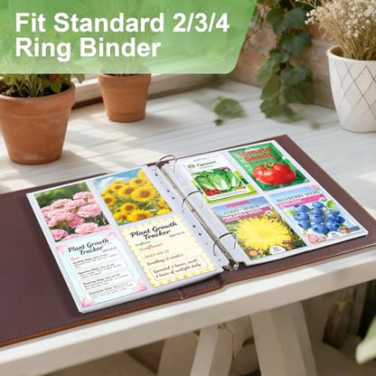 A4 3 Ring Binder Garden Seeds Storage Album with 30 Pcs 3.5x5” Seed Packet Sleeves, PU Leather Hardcover Organization Book for Seed Packet，Photo, Index Card，240 Top Loading Pockets Capacity - color: Brown Seed Album