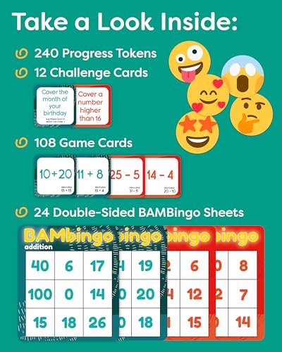 THE BAMBINO TREE Addition and Subtraction Facts Bingo Game - 1st 2nd & 3rd Grade Educational Math Learning for Classroom & Homeschool